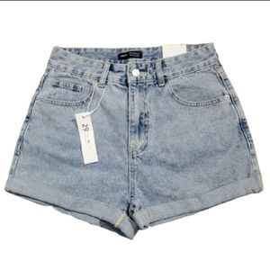SheIn Womens High Rise Denim Cuffed Mom Shorts Size 26 Light Wash NWT